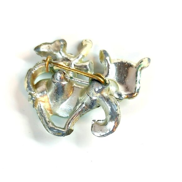 Vintage Green Enamel Cat Silver Tone Brooch Pin 1 Inch Tall - Picture 5 of 6